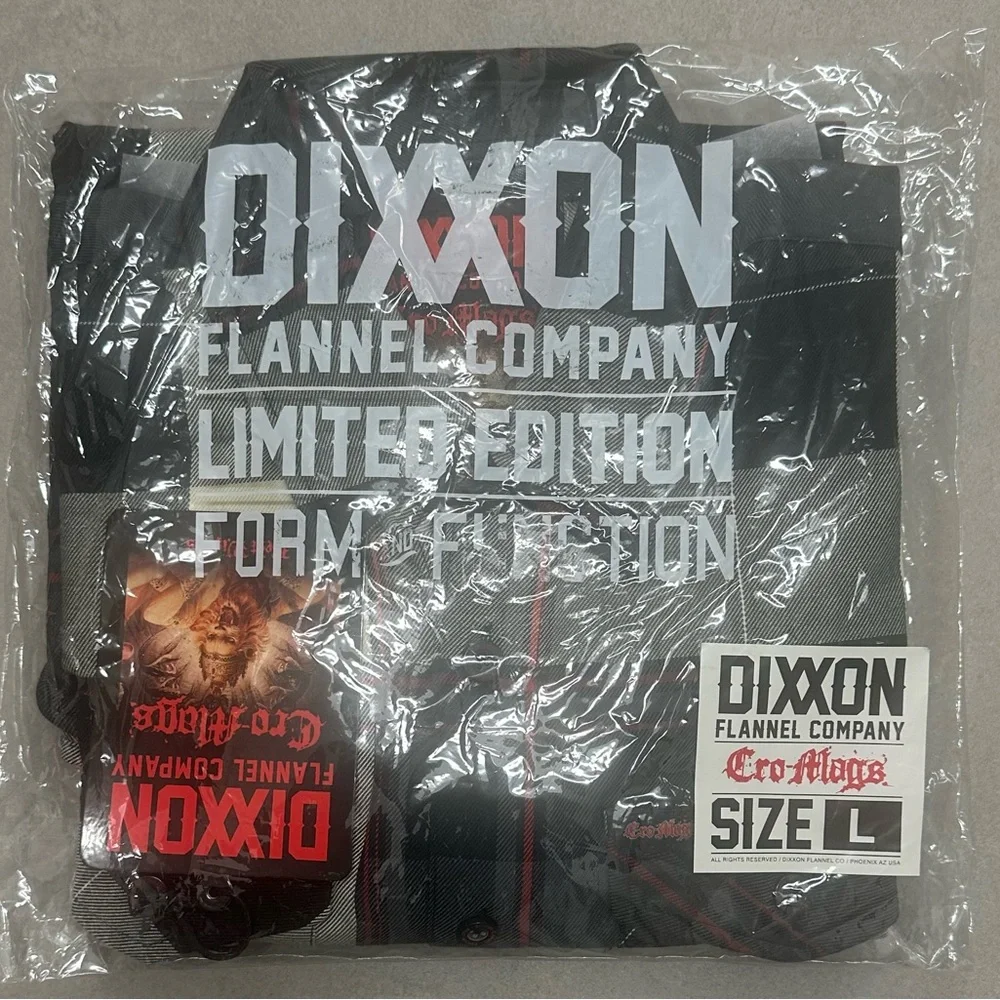 DIXXON Cro-Mags Mens Flannel Shirt Large Black Gray Red NWT Limited Edition - Picture 5 of 10